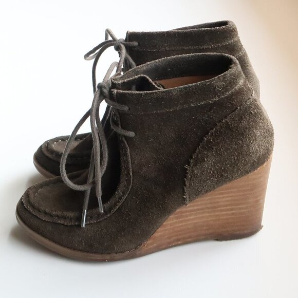 Lucky Brand Ysabel Military Green Lace-up Moc Toe Wedge Heel Ankle Boots Booties - Picture 11 of 16
